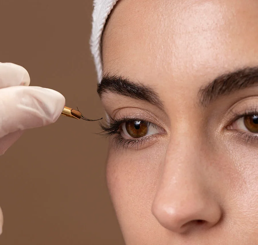 Eyelash extensions — individual lash fans placed