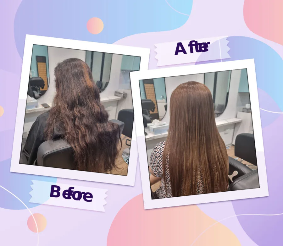 Before and after hair straightening results